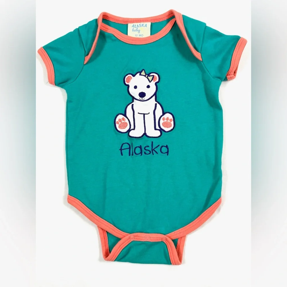ALASKA BABY VTG Baby Girls' Polar Bear Embroidered One-Piece Bodysuit 12M